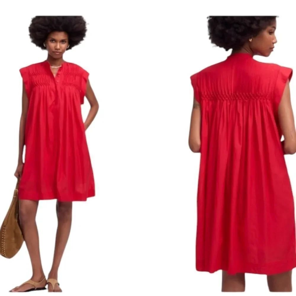 NWT Madewell Donna Dress Embroidered Pleated Mini Watermelon Red Pink L